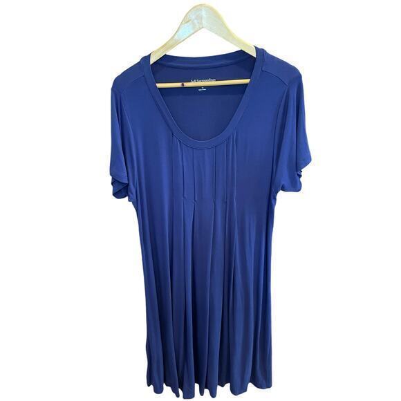 Soft Surroundings Royal Blue Jersey‎ Short Sleeve Pleated Scoop Neck Dress 1X - Picture 1 of 8